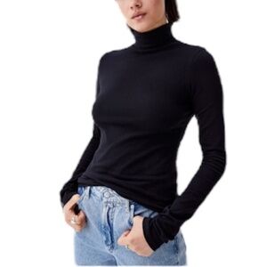 Simons TWIK 100% organic cotton oversized black jersey knit turtleneck top XS